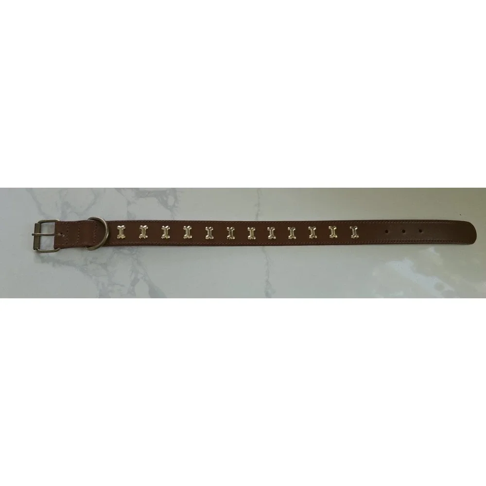 Dog Puppy Lux Gold Metal Bone Collar Brown 24 In New‎ Without Tag